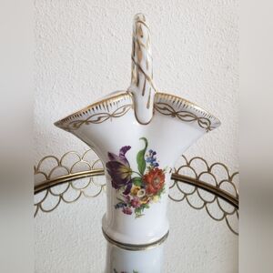 Royal Europe Peinte a la Main Porcelain handpainted basket vase floral gold